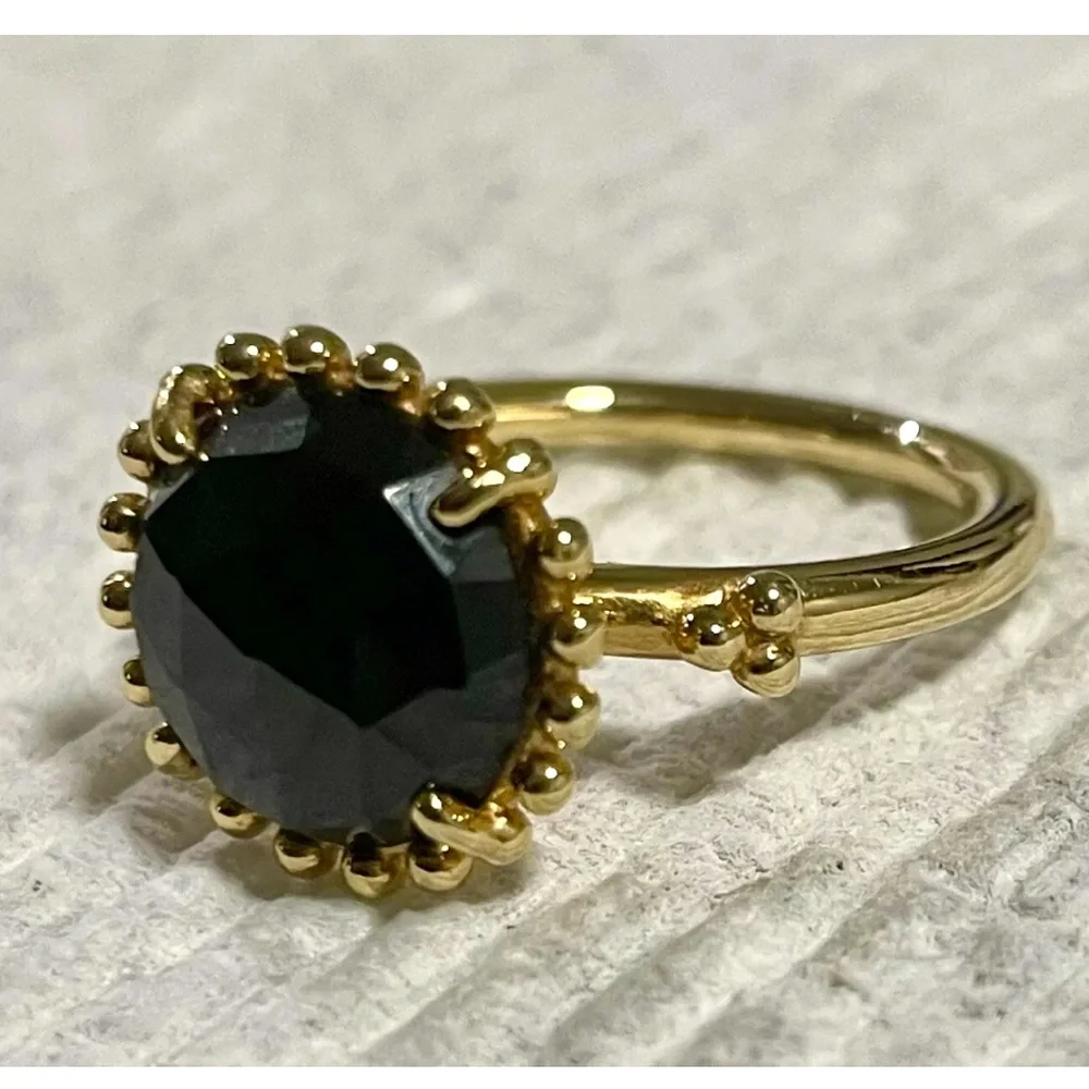 Authentic Pandora 14ct 14k Gold Large Black Spinel G585 ALE Gold Ring